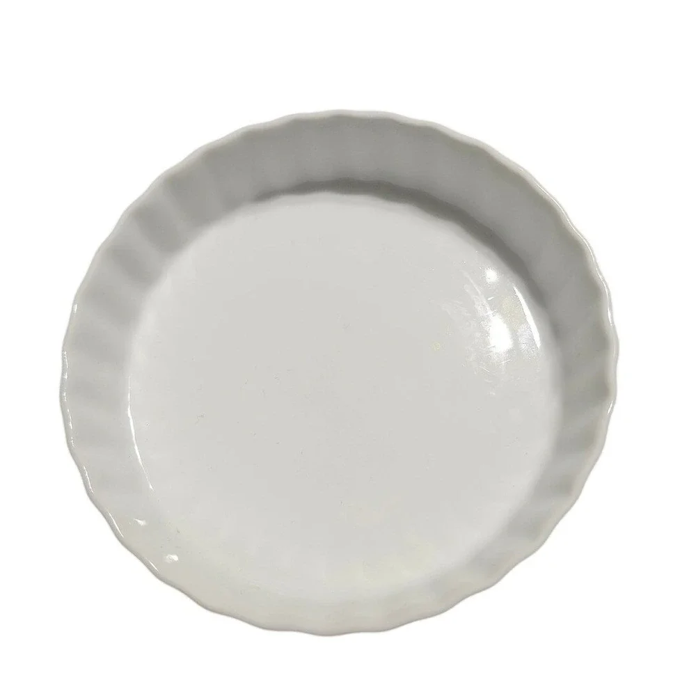 Crate‎ & Barrel White Porcelain Fluted Crème Brûlée Dish Individual Tart Pan 7oz